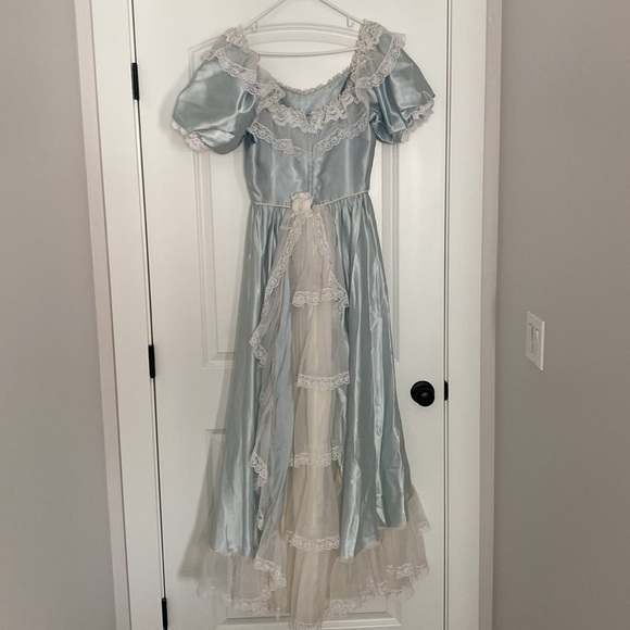 Vintage baby blue silk dress - Picture 5 of 15